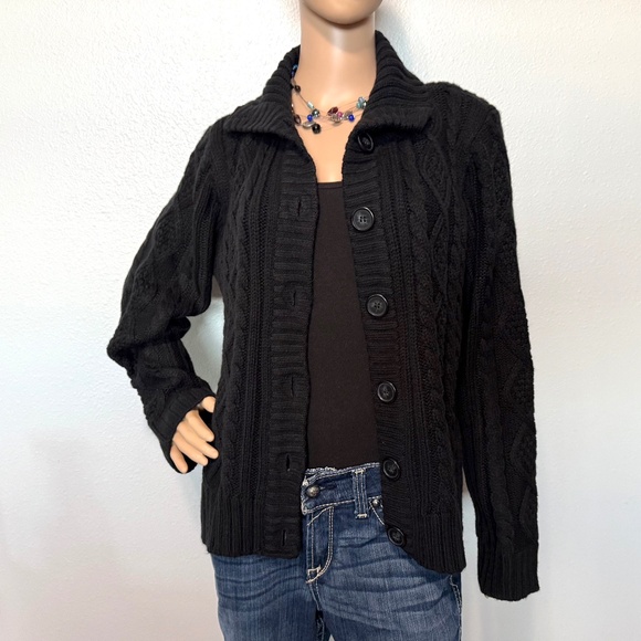 St. John's Bay Sweaters - ST. JOHN'S BAY Black Button-Up Sweater NWT (Size Large)